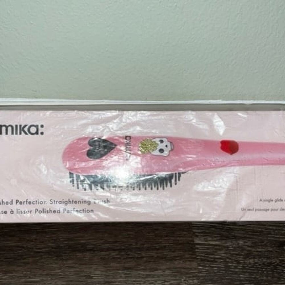 Amika Polished Perfection Straightening Brush Pink Hearts Skulls Limited Edition